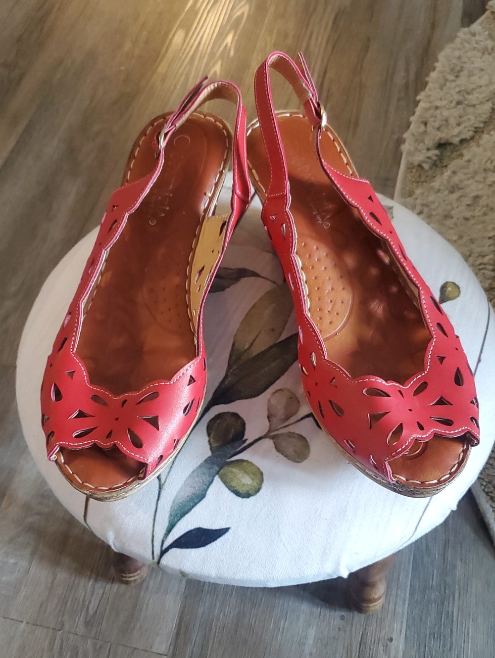 Patrizia Women's Red Slingback Floral Cutout Sandals